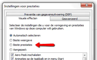 Beste prestatie selecteren voor snelle laptop