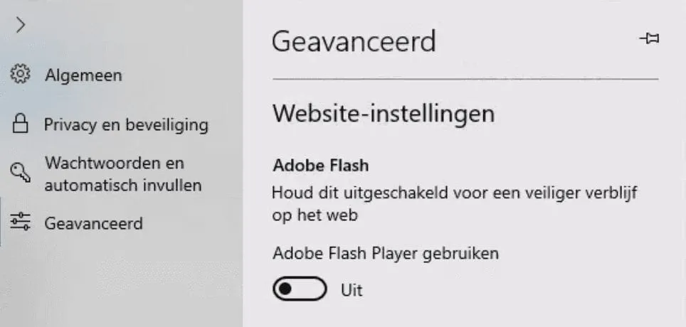 Flash uitschakelen in Edge