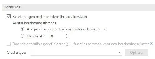 Aantal processors instellen Excel