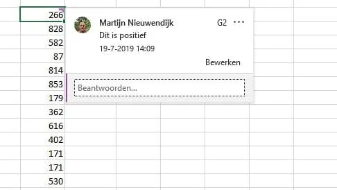 Opmerking toevoegen in Excel