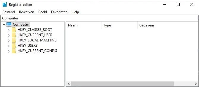 Volledige back-up register maken