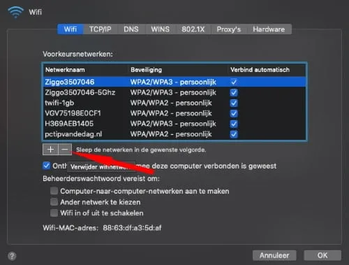 macOS netwerk verwijderen