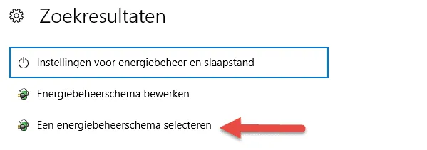 Energiebeheer selecteren