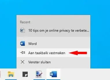 Programma vastmaken taakbalk