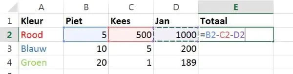 Aftrekken in Excel