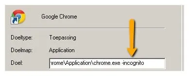 Chrome altijd starten in incognito