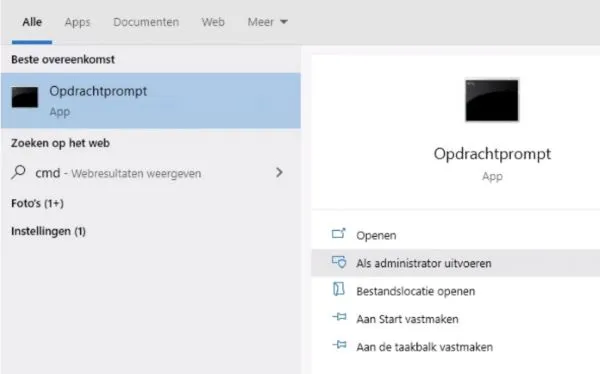 CMD uitvoeren als admin