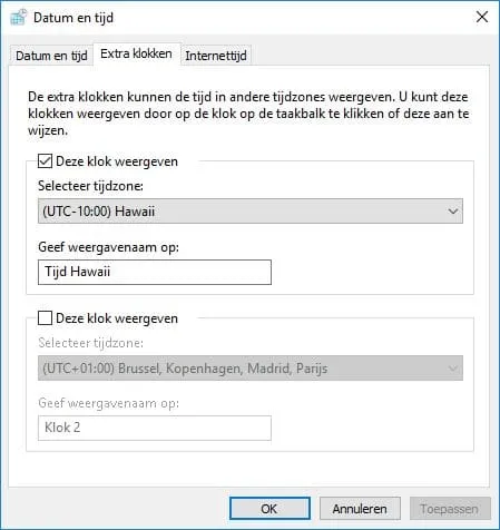 Extra klok voor andere tijdzone in Windows