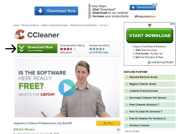 De juiste download knop vinden om te downloaden