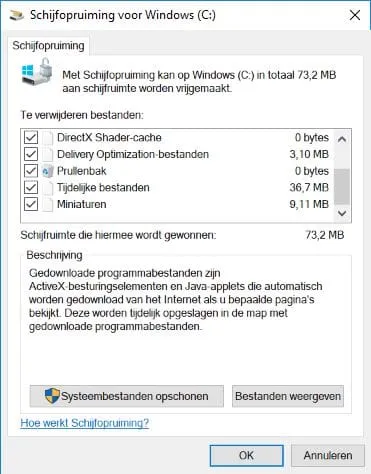 Tijdelijke bestanden verwijderen in Windows