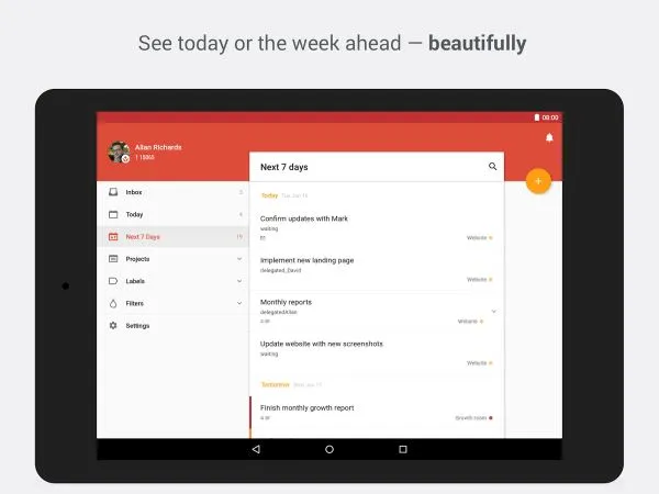 Weekoverzicht in Todoist app