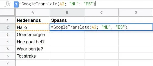 GoogleTranslate Google Spreadsheet aanroepen