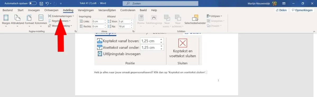 Eindmarkeringen in Word
