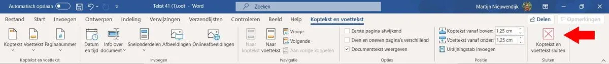 Kop- en voettekst sluiten