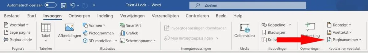 Paginanummers in kop- en voettekst