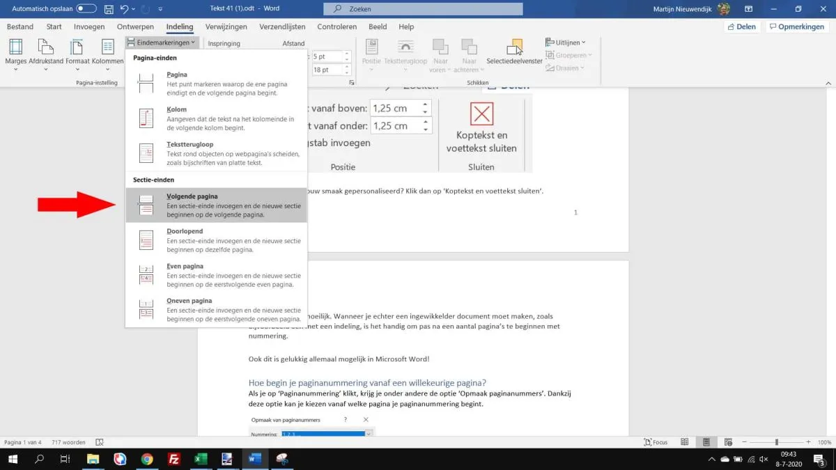 Sectie volgende pagina