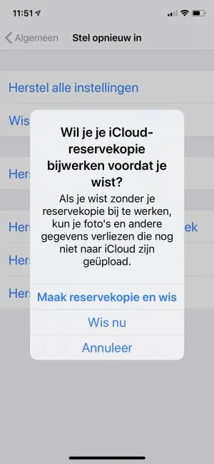 Reservekopie maken en iPhone wissen