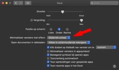 Dock instellingen aanpassen