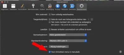 Ontwikkel-menu openen in Safari