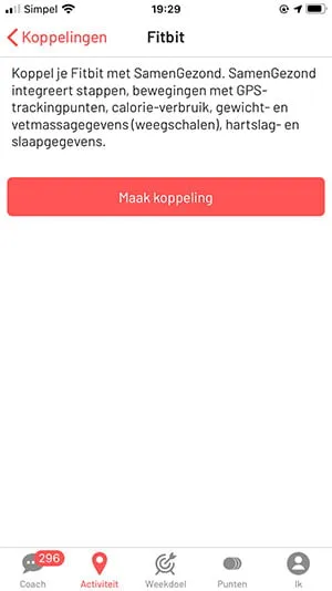 Voorbeeld van koppelen Fitbit