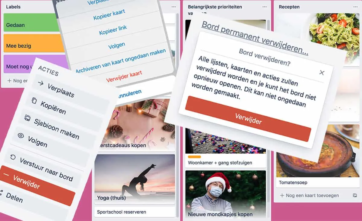 Trellobord met verwijderplaatjes