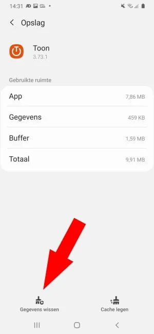 Gegevens wissen van de Toon app.