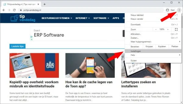Instellingen openen in Chrome