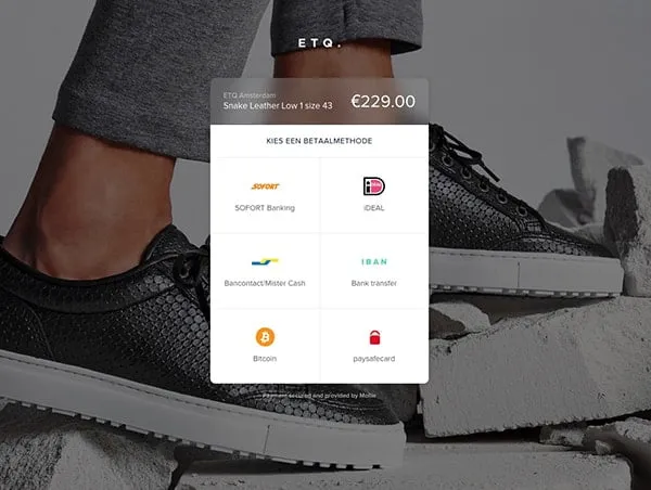 Overzicht betaalmethodekeuzes bij aankoop van schoenen