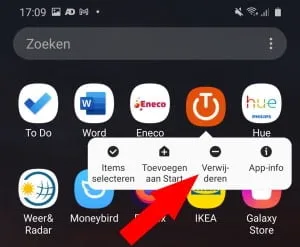 Toon app verwijderen Android smartphone