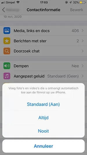 Whatsapp-opties om wel of niet op te slaan