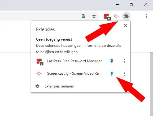 Een extensie vastzetten als favoriet in Chrome.
