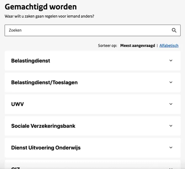 Deel van de onderdelen waaruit gekozen kan worden