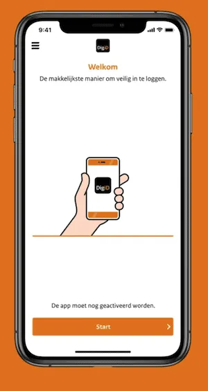 Homescherm van DigiD app met melding dat de app nog geactiveerd moet worden